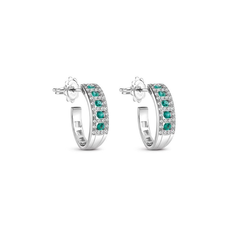 DAMIANI 18K WHITE GOLD DIAMOND AND EMERALD BELLE EPOQUE EARRINGS DIA-0.2040. EMERALD-0.310