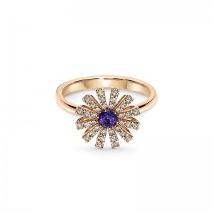 18K Rose Gold Margherita Brown Diamonds And Amethyst Ring Size 13 Dia-0.3540.