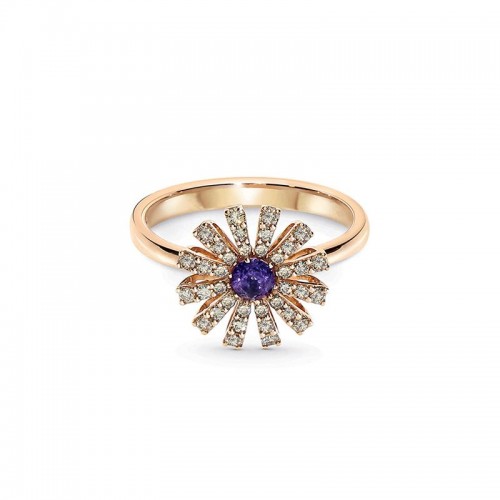 18K Rose Gold Margherita Brown Diamonds And Amethyst Ring Size 13 Dia-0.3540.