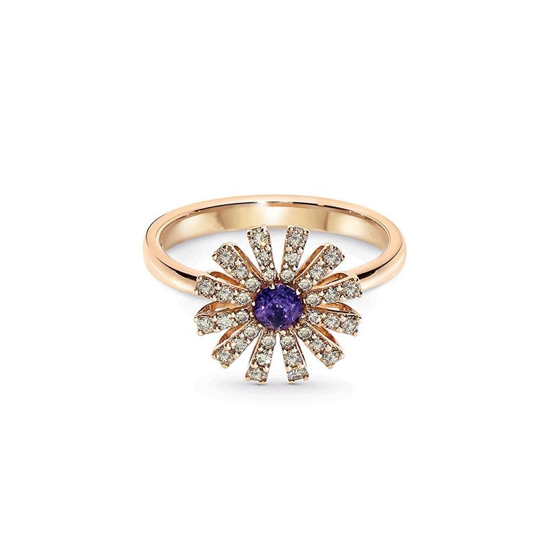 18K Rose Gold Margherita Brown Diamonds And Amethyst Ring Size 13 Dia-0.3540.