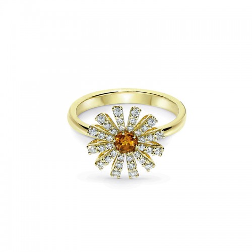 18K YELLOW GOLD MARGHERITA DIAMOND AND CITRIN RING SIZE13 DIA-0.3130.