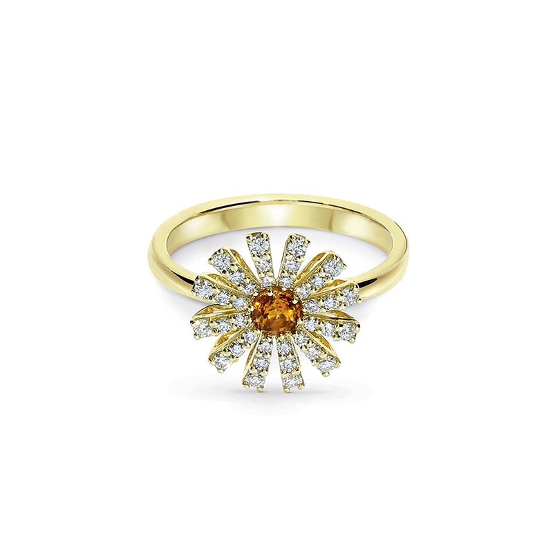 18K YELLOW GOLD MARGHERITA DIAMOND AND CITRIN RING SIZE13 DIA-0.3130.