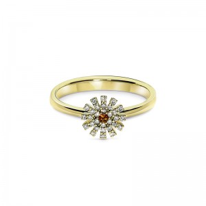 Damiani 18k Yellow Gold Flower Ring with Diamond and Citrine 0.13ctw.
