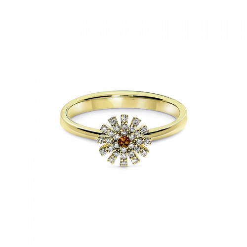 Damiani 18k Yellow Gold Flower Ring with Diamond and Citrine 0.13ctw.