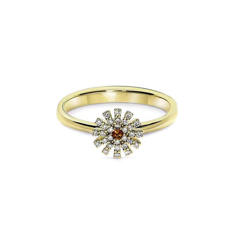 Damiani 18k Yellow Gold Flower Ring with Diamond and Citrine 0.13ctw.