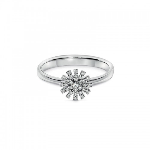 Damiani 18k White Gold Diamond Flower Ring 0.16ctw.