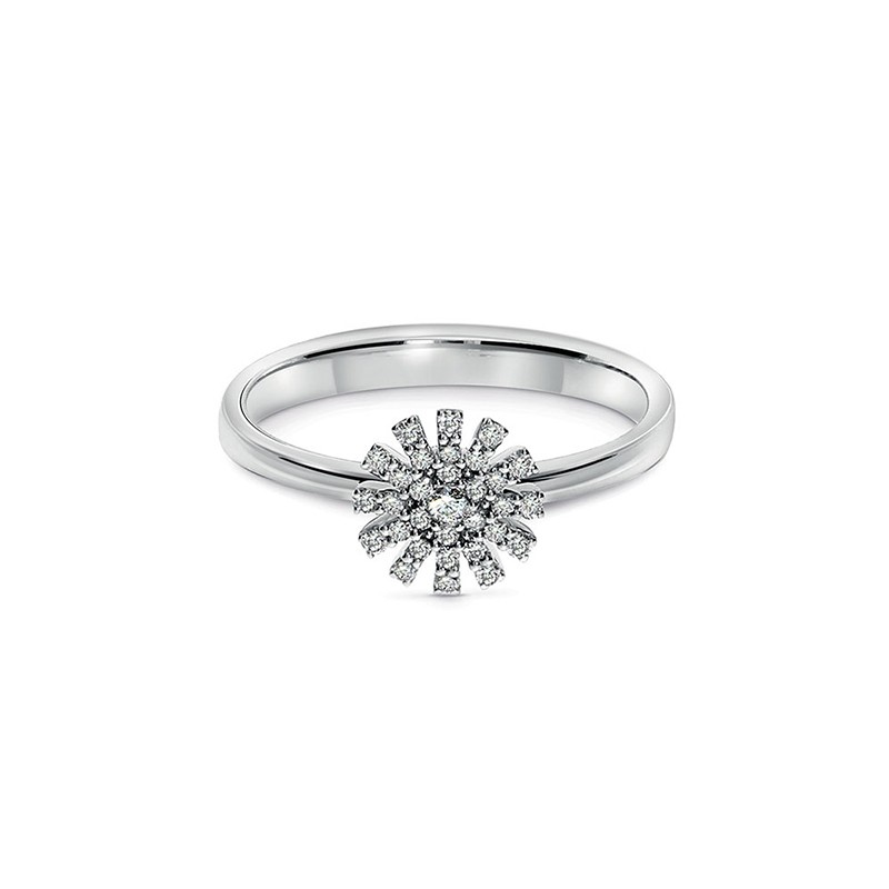 Damiani 18k White Gold Diamond Flower Ring 0.16ctw.