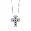 Damiani 18k white gold Belle Epoque cross necklace with diamonds and sapphires
