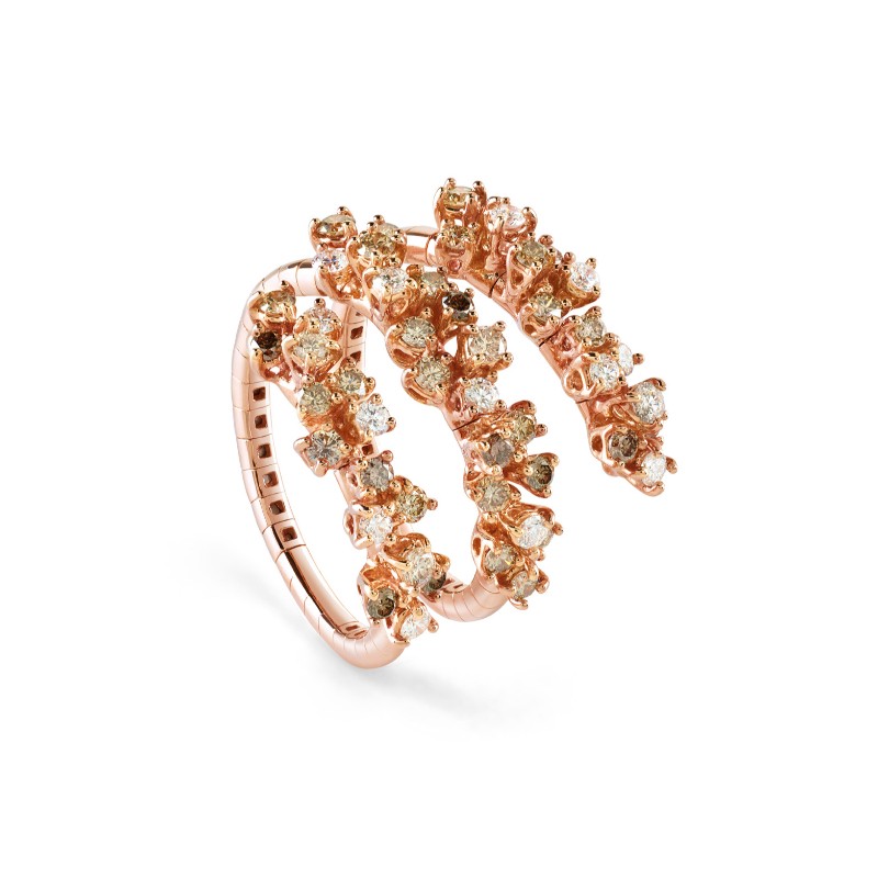 DAMIANI MIMOSA 18K PINK GOLD AND DIAMOND 3-WRAP RING 1.21CT.