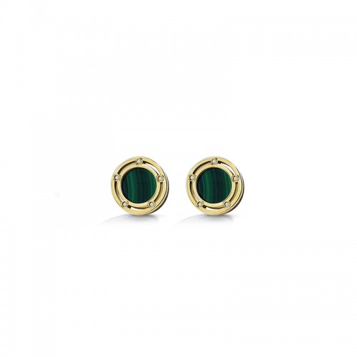 Damiani 18k Yellow and White Gold Diamonds and Malachite stud Earrings 0.05ctw.