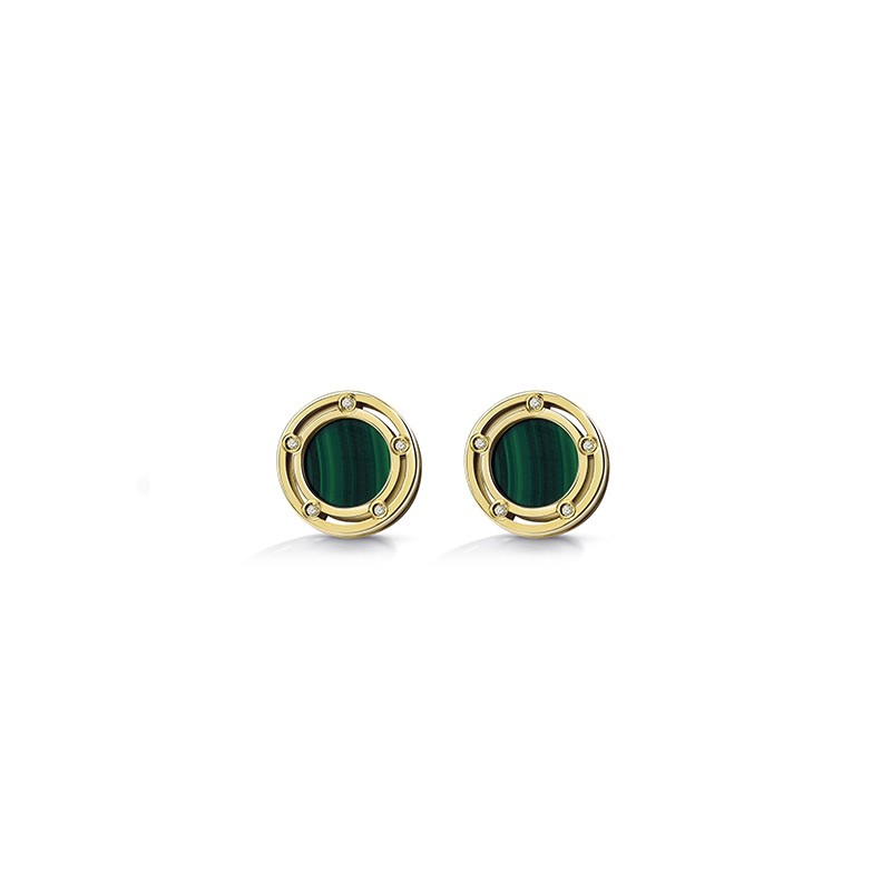 Damiani 18k Yellow and White Gold Diamonds and Malachite stud Earrings 0.05ctw.