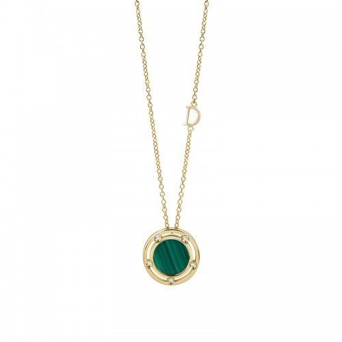 Damiani 18k Yellow Gold Necklace with Diamonds and Malachite 0.03ctw.