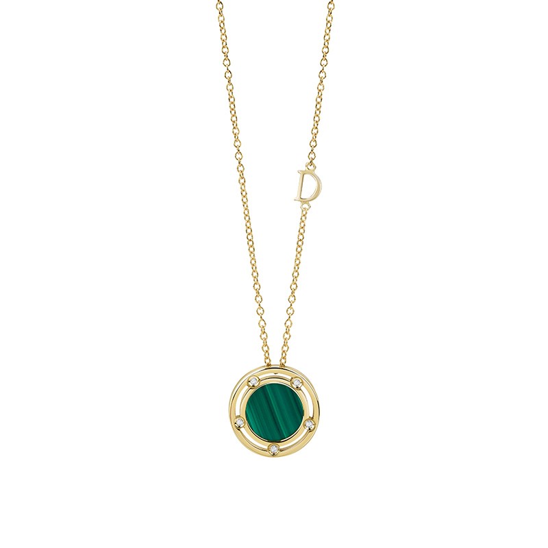 Damiani 18k Yellow Gold Necklace with Diamonds and Malachite 0.03ctw.