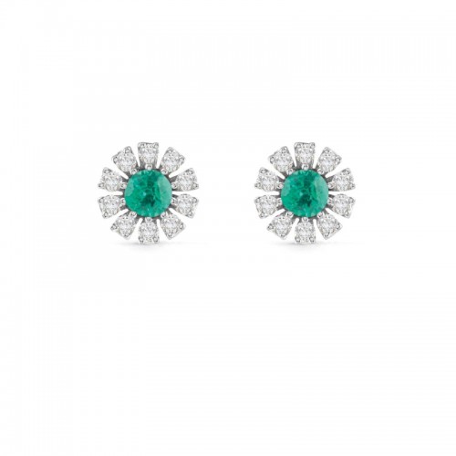 DAMIANI 18K WHITE GOLD DIAMOND AND EMERALD STUD EARRINGS 0.1500, EMERALD-0.160.
