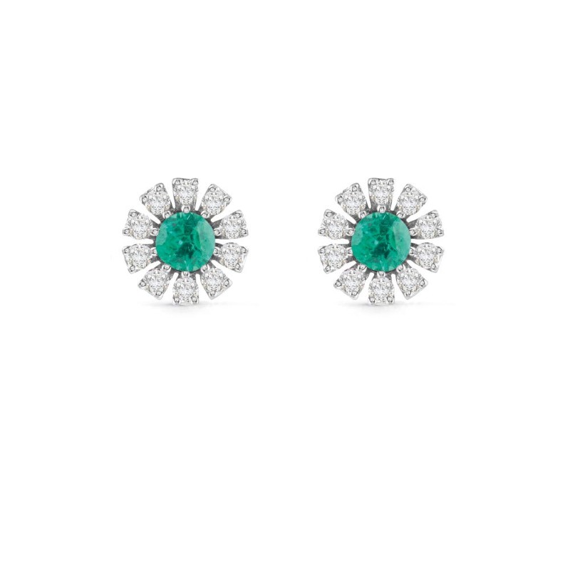 DAMIANI 18K WHITE GOLD DIAMOND AND EMERALD STUD EARRINGS 0.1500, EMERALD-0.160.