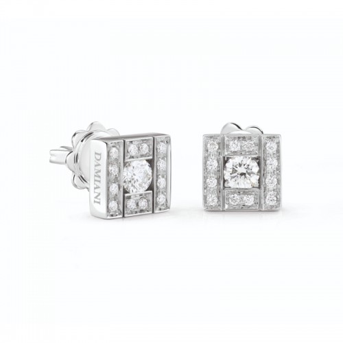 Damiani 18k White Gold Diamond Square Earrings 0.30ctw.
