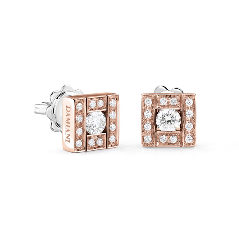 Damiani 18k Pink Gold Square Earrings 0.30ctw.