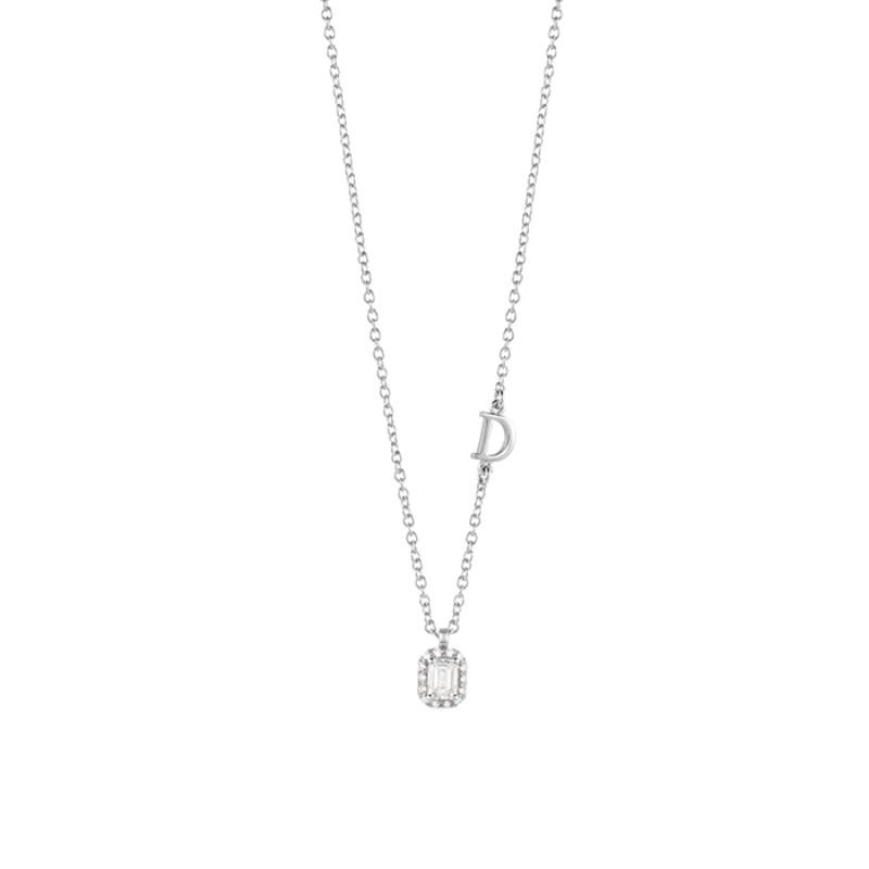 Damiani 18k white gold diamond and emerald necklace 3.40 emerald .3560 diamond.