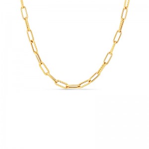 Roberto Coin 18 Karat Yellow Gold Alternating Polished & Fluted Fine Paperclip Link Chain Necklace