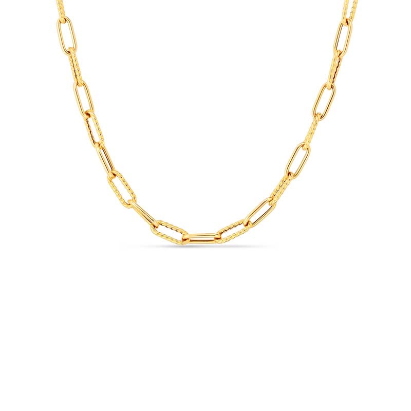 Roberto Coin 18 Karat Yellow Gold Alternating Polished & Fluted Fine Paperclip Link Chain Necklace