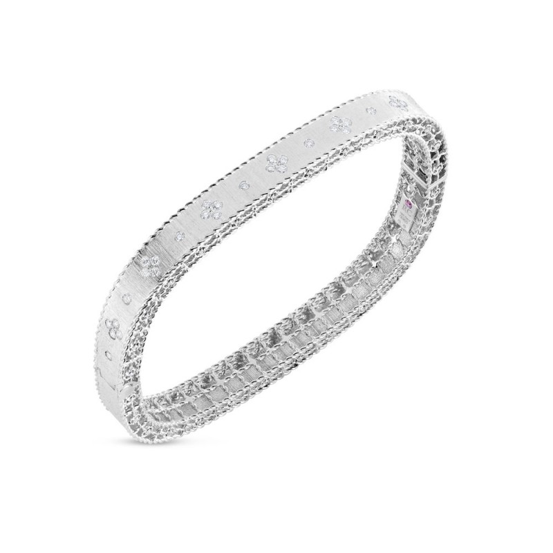 ROBERTO COIN 18KWG PRINCESS DIAMOND SINGLE BANGLE.