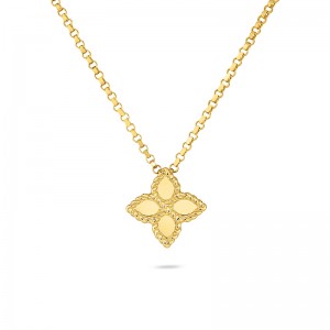 ROBERTO COIN - 18K YELLOW GOLD PRINCESS FLOWER PENDANT AND CHAIN 18