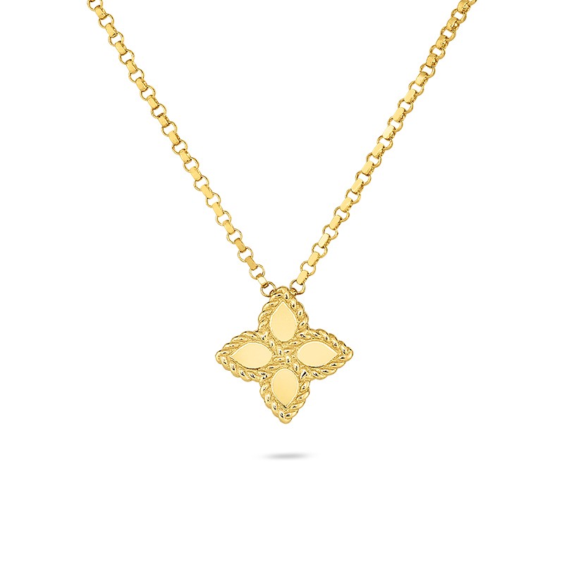 ROBERTO COIN - 18K YELLOW GOLD PRINCESS FLOWER PENDANT AND CHAIN 18