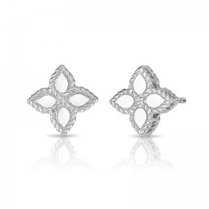 18K WHITE GOLD PRINCESS FLOWER SMALL EARRINGS.