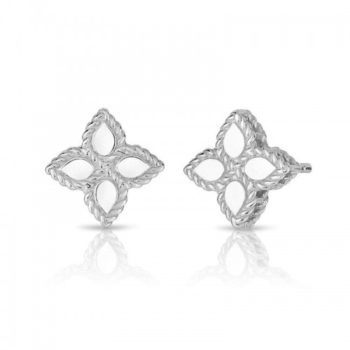 18K WHITE GOLD PRINCESS FLOWER SMALL EARRINGS.