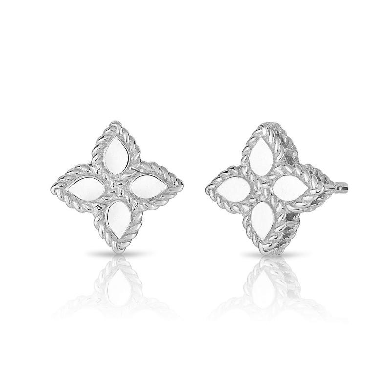 18K WHITE GOLD PRINCESS FLOWER SMALL EARRINGS.