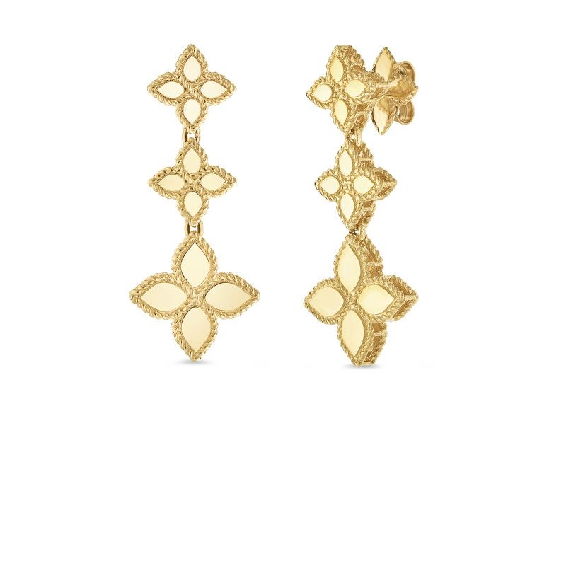 ROBERTO COIN - 18K YELLOW GOLD SHINY PRINCESS FLOWER EARRINGS.