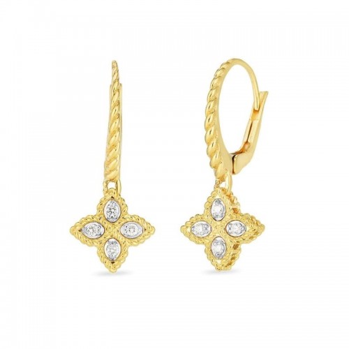 18K YELLOW AND GOLD DIAMOND PRINCESS FLOWER DROP EARRING SMALL SIZE .07CTW.