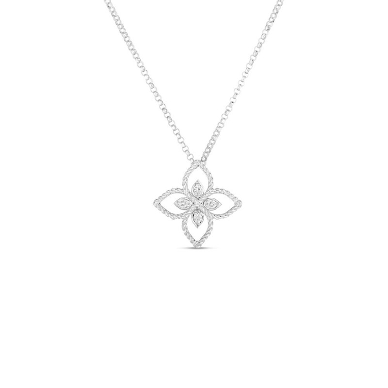 Roberto Coin 18K White Gold Diamond Principessa Flower Necklace .04ctw.