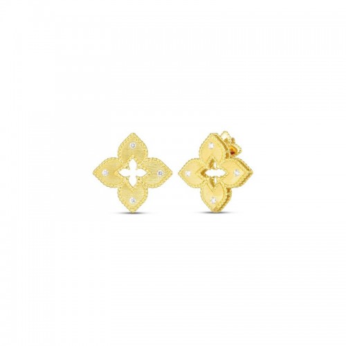 18K YELLOW GOLD DIAMOND PETITE VENETIAN PRNCESS STUD EARRINGS .12CTW.