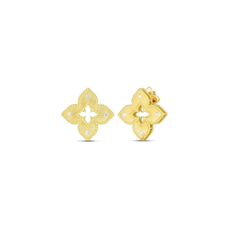 18K YELLOW GOLD DIAMOND PETITE VENETIAN PRNCESS STUD EARRINGS .12CTW.