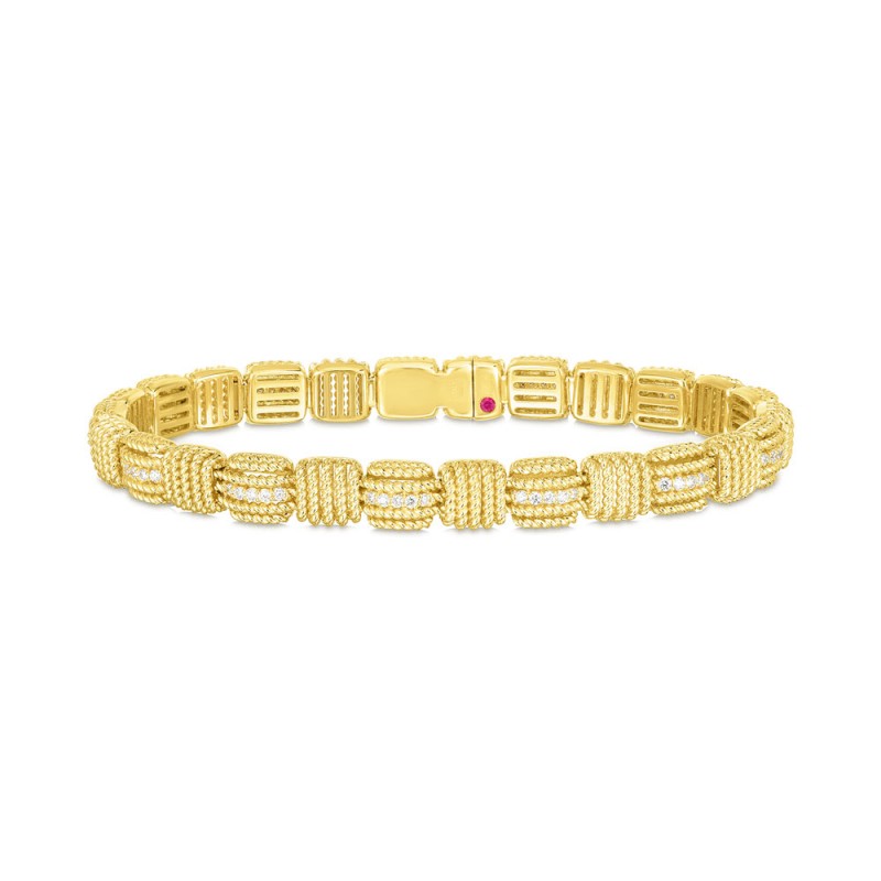 Roberto Coin 18 Karat Yellow Gold Opera Diamond Flexible Bracelet