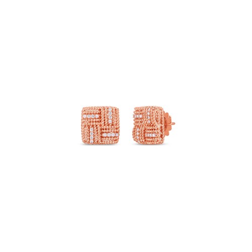 Roberto Coin 18K Woven Royal Opera Square Stud Earring W. Diamond Accent