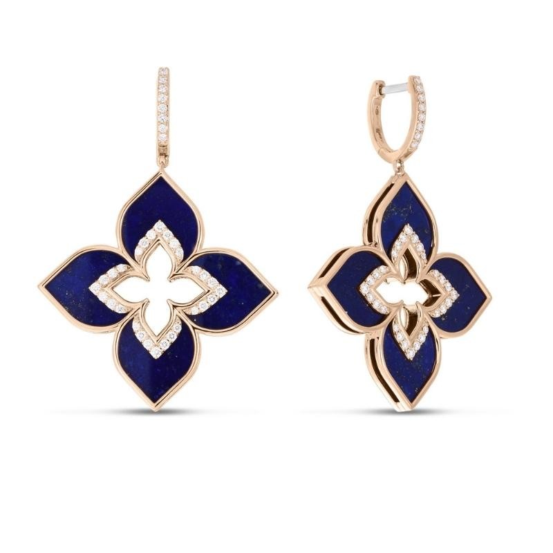 18K ROSE GOLD VENETIAN PRINCES LARGE LAPIS DIAMOND DROP EARRINGS BLAP- 19.65. DIA- 0.64