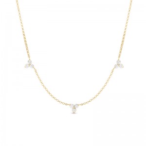 18K YELLOW GOLD DIAMOND LOVE BY YARD NECKLACE THREE STATIONS.