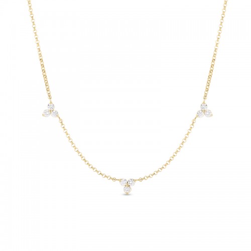 18K YELLOW GOLD DIAMOND LOVE BY YARD NECKLACE THREE STATIONS.