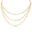 18K YELLOW GOLD PAPERCLIP TRIPLE STRAND BIB NECKLACE .08CTW.
