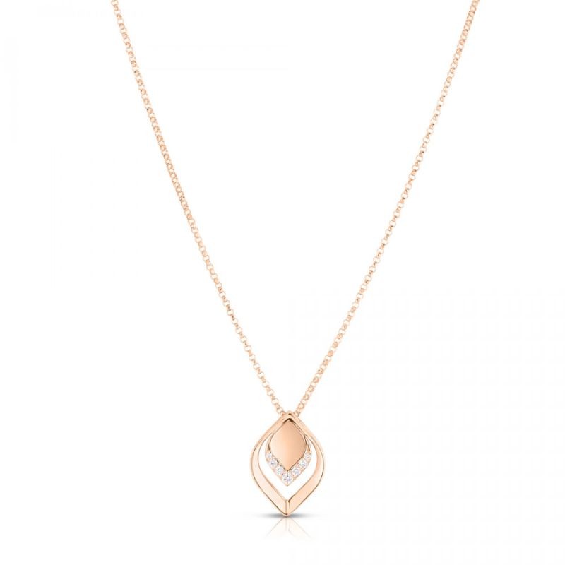 Roberto Coin 18K Rose Gold Diamond Petal Pendant with Round Diamonds