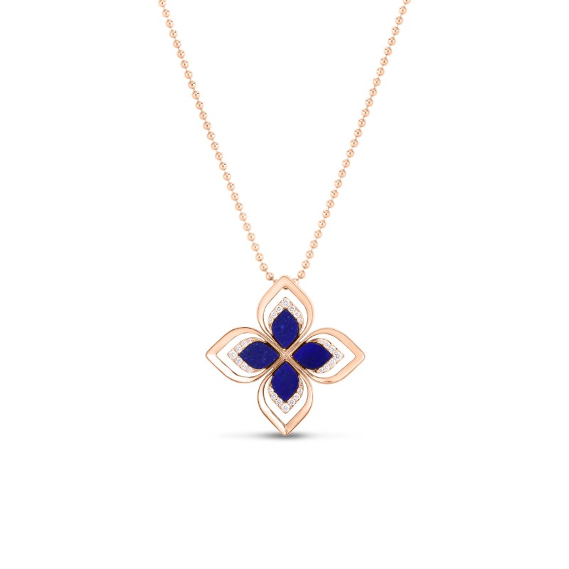 ROBERTO COIN 18K ROSE GOLD VENTIAN PRINCESS LARGE LAPIS/DIAMOND PENDANT BEAD. CHAIN BLAP 3.29 DIA .29C