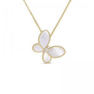 ROBERTO COIN 18K YELLOWGOLD DIAMOND AND MOP JASMINEBUTTERFL NECKLACE DIA-0.07. MOP-1.85