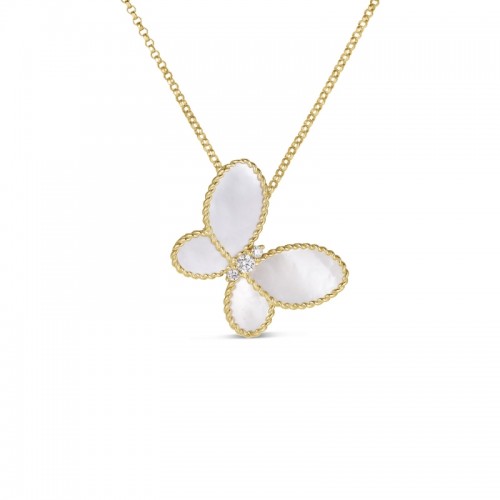 ROBERTO COIN 18K YELLOWGOLD DIAMOND AND MOP JASMINEBUTTERFL NECKLACE DIA-0.07. MOP-1.85