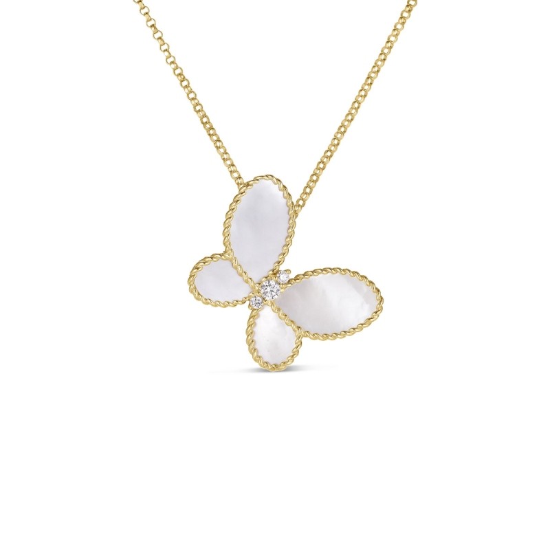 ROBERTO COIN 18K YELLOWGOLD DIAMOND AND MOP JASMINEBUTTERFL NECKLACE DIA-0.07. MOP-1.85