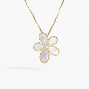 ROBERTO COIN18K YELLOW GOLD DIAMOND MOP JASMINE FLOWER NECKLACE 0.06 MOP 1.65.