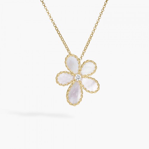 ROBERTO COIN18K YELLOW GOLD DIAMOND MOP JASMINE FLOWER NECKLACE 0.06 MOP 1.65.