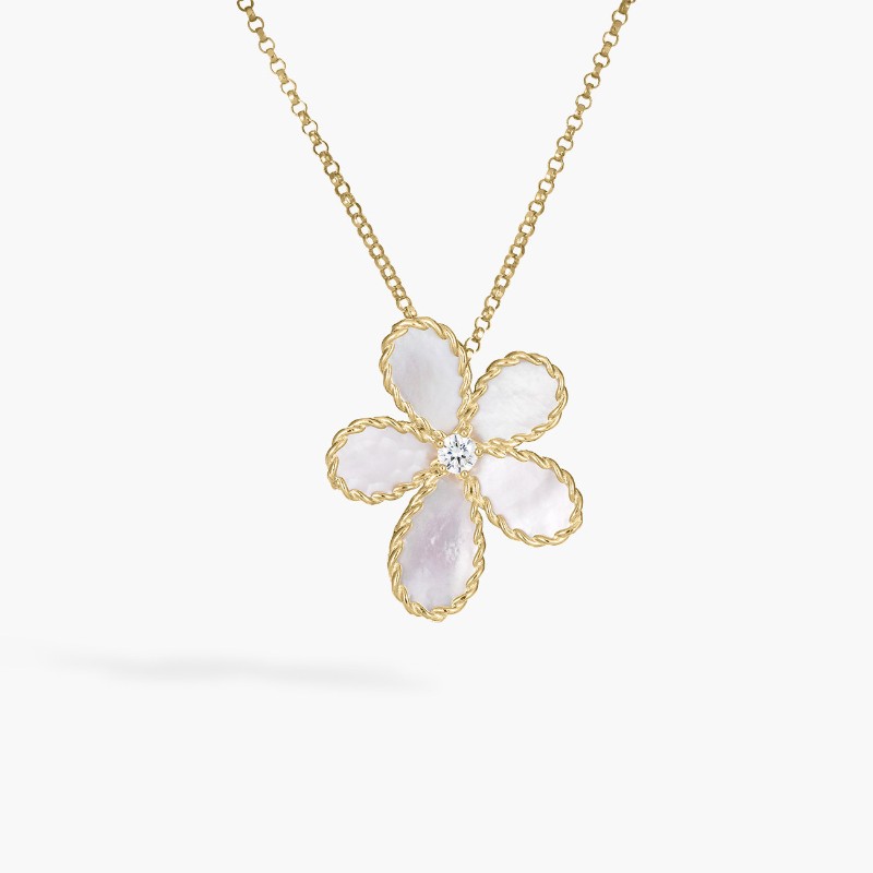 ROBERTO COIN18K YELLOW GOLD DIAMOND MOP JASMINE FLOWER NECKLACE 0.06 MOP 1.65.