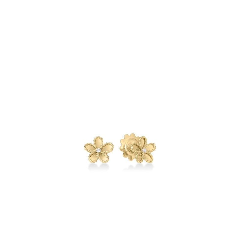 Roberto Coin 18k Yellow Gold Diamond Jasmine Flower Earrngs .03ctw.